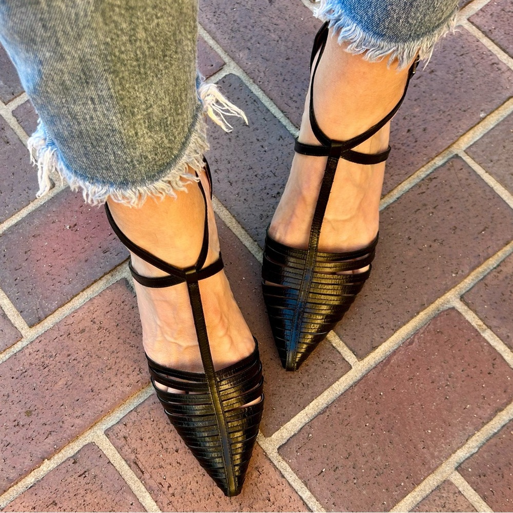 Sarto by Franco Sarto Saira T-Strap Pump Black Leather High Heels 10
